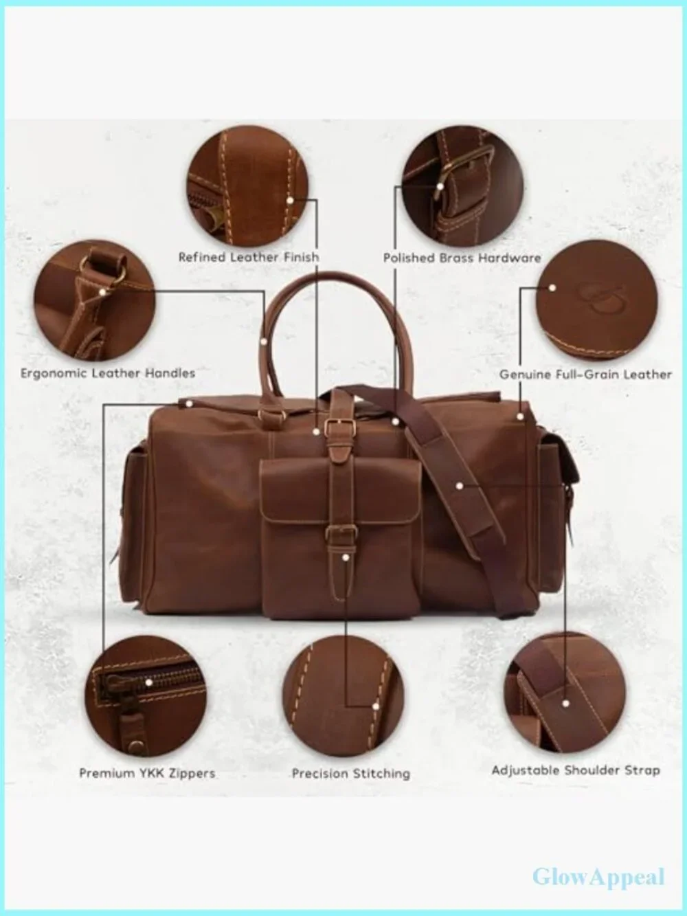 Premium Leather Duffle Bag for Travel - 21 Inches with Adjustable Strap